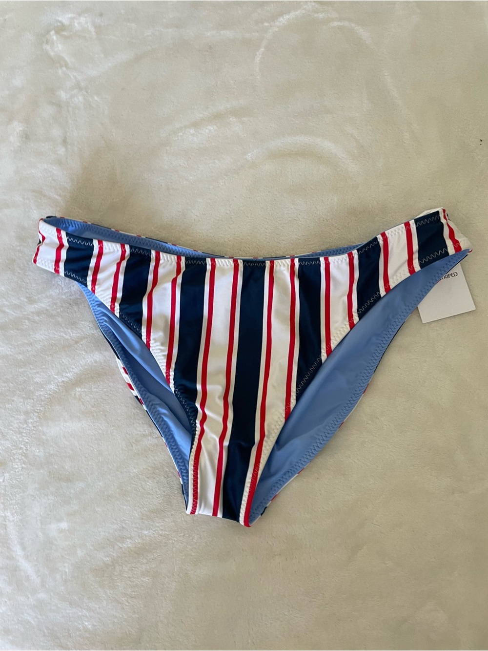 SOLID & STRIPED Navy, White & Red Striped Bikini Bottom